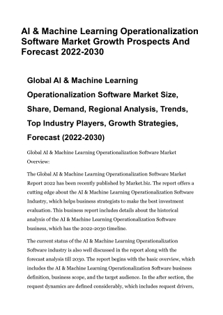 AI & Machine Learning Operationalization Software Market Growth Prospects And Fo