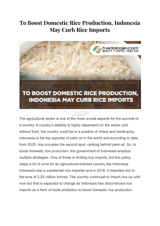 To Boost Domestic Rice Production, Indonesia May Curb Rice Imports