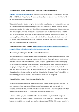 Disabled Assistive Devices Market Insights, Status and Future Outlook by 2027