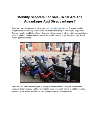 Mobility Scooters For Sale - What Are The Advantages And Disadvantages?