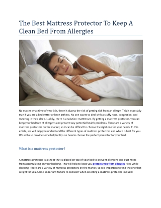 The Best Mattress Protector To Keep A Clean Bed From Allergies( 15-11-2022)
