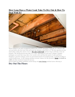 How Long Does a Water Leak Take To Dry Out