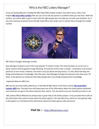 Who is the KBC Lottery Manager