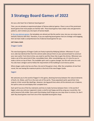 3 Strategy Board Games of 2022