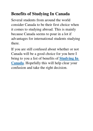 Benefits of Studying In Canada