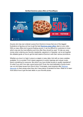 Verified Dominos pizza offers
