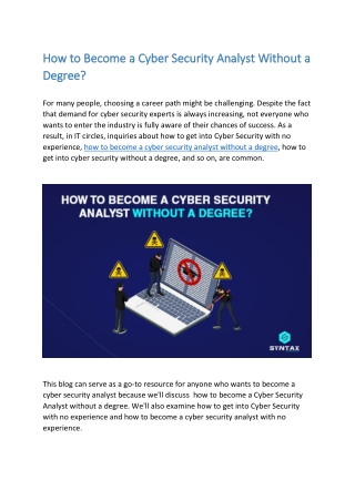 How to Become a Cyber Security Analyst Without a Degree with Syntax Technologies