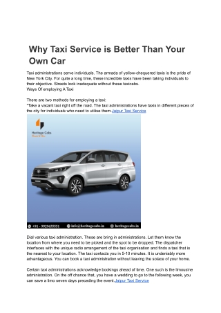 Why Taxi Service is Better Than Your Own Car