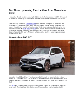 Top Three Upcoming Electric Cars from Mercedes-Benz