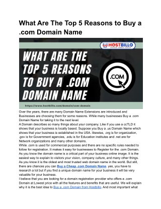 What Are The Top 5 Reasons to Buy a .com Domain Name