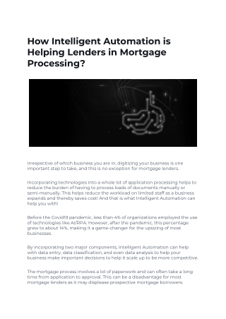 How Intelligent Automation is Helping Lenders in Mortgage Processing?