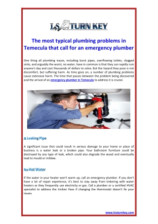 The most typical plumbing problems in Temecula that call for an emergency plumber