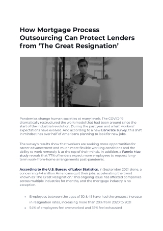 How Mortgage Process Outsourcing Can Protect Lenders from ‘The Great Resignation’