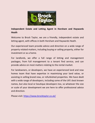 Independent Estate and Letting Agent in Horsham and Haywards Heath - Brock Taylor