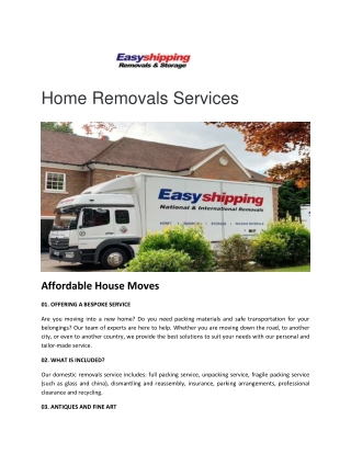 Home Removals Services - Easy Shipping