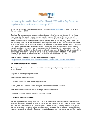 Coal Tar Market | Size, Share, Scope, News & Trend Analysis by 2026