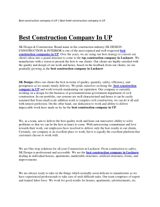 Best Construction Company In UP