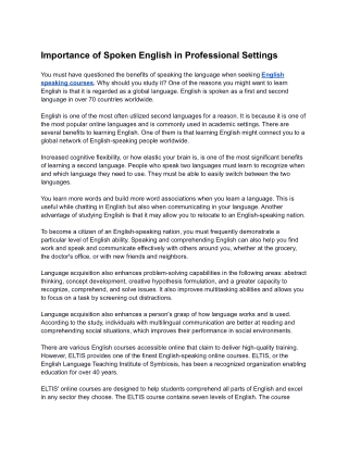 Importance of Spoken English in Professional Settings