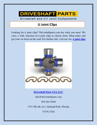 U Joint Clips  Driveshaftparts
