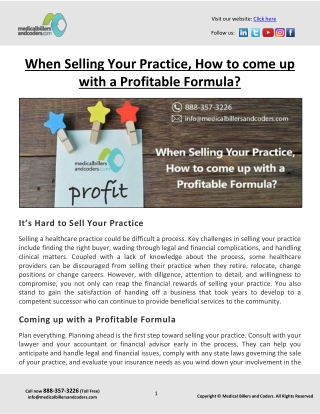 When Selling Your Practice, How to come up with a Profitable Formula?