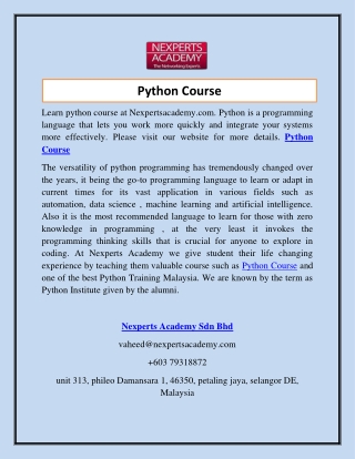 Python Course  Nexpertsacademy