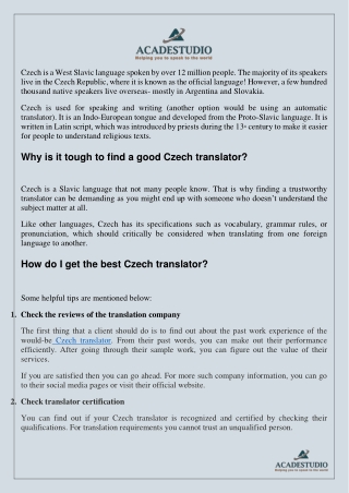 Find The Best Czech Translation services