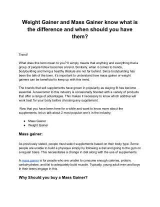 Weight Gainer and Mass Gainer know what is the difference and when should you have them