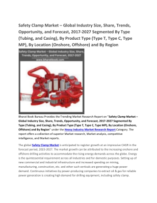 Safety Clamp Market – Global Industry Size, Share, Trends, Opportunity, and Forecast, 2017-2027