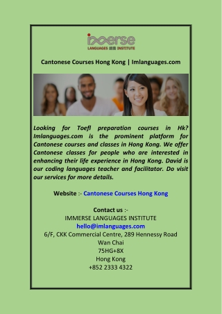 Cantonese Courses Hong Kong Imlanguages.com