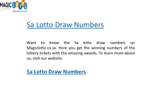 Sa Lotto Draw Numbers   Magiclotto.co.za