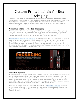 Custom Printed Labels for Box Packaging