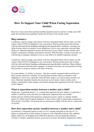 How to support your child when facing separation anxiety | Little Big World