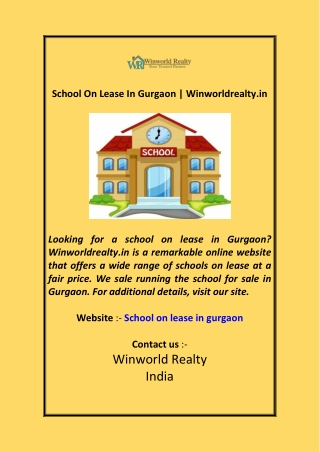 School On Lease In Gurgaon Winworldrealty.in