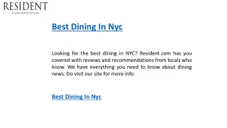 Best Dining In Nyc   Resident.com