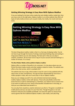 Getting Winning Strategy Is Easy Now With Dpboss Madhur