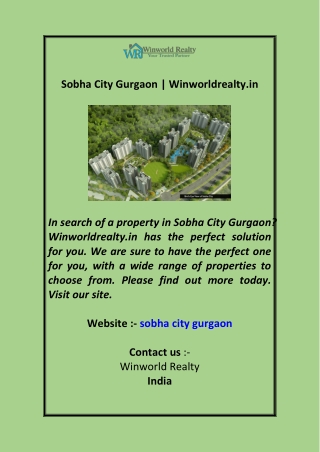 Sobha City Gurgaon Winworldrealty.in