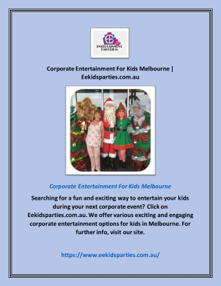 Corporate Entertainment For Kids Melbourne | Eekidsparties.com.au