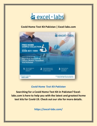 Covid Home Test Kit Pakistan | Excel-labs.com