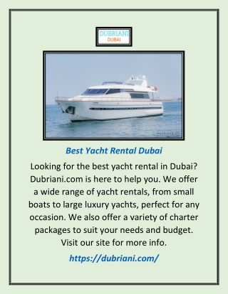 Best Yacht Rental Dubai | Dubriani.com