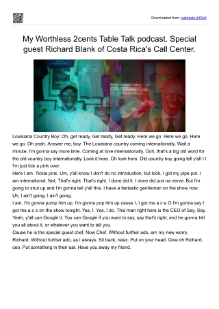 My Worthless 2cents Table Podcast B2B guest Richard Blank Costa Ricas Call Center