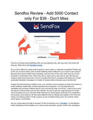 Sendfox Review - Automate Your Email Without Write Anything