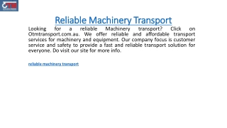 Reliable Machinery Transport  Otmtransport.com.au