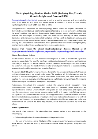 Electrophysiology Devices Market 2020 | Industry Size, Trends, Growth, Insights