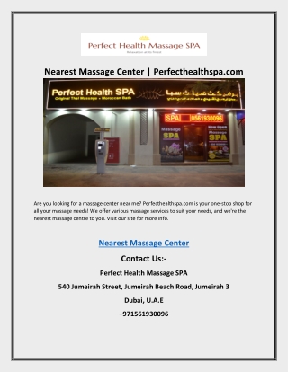 Nearest Massage Center | Perfecthealthspa.com