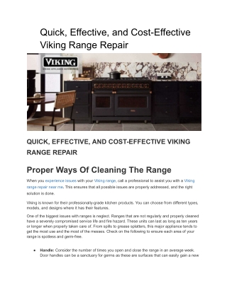 Quick, Effective, and Cost-Effective Viking Range Repair