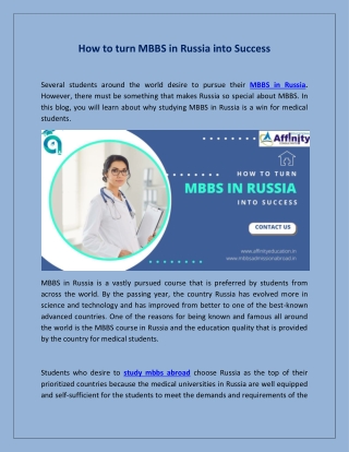 How to turn MBBS in Russia into Success