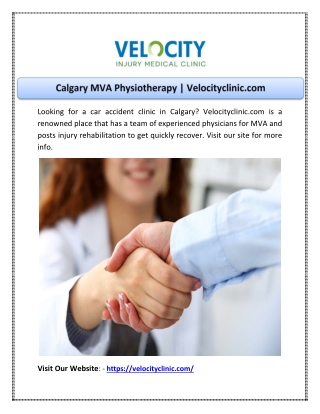 Calgary MVA Physiotherapy | Velocityclinic.com