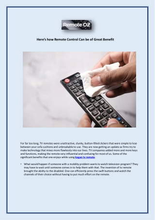 Here’s how Remote Control Can be of Great Benefit