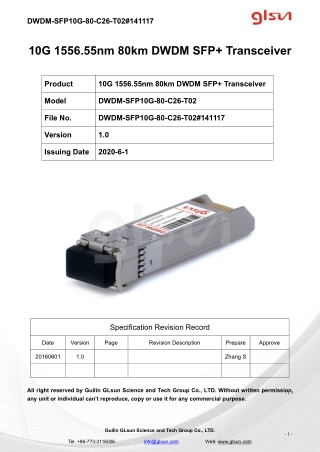 10G 1556.55nm 80km DWDM SFP  Transceiver
