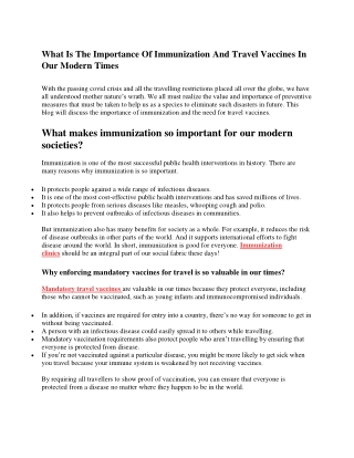 What Is The Importance Of Immunization And Travel Vaccines In Our Modern Times
